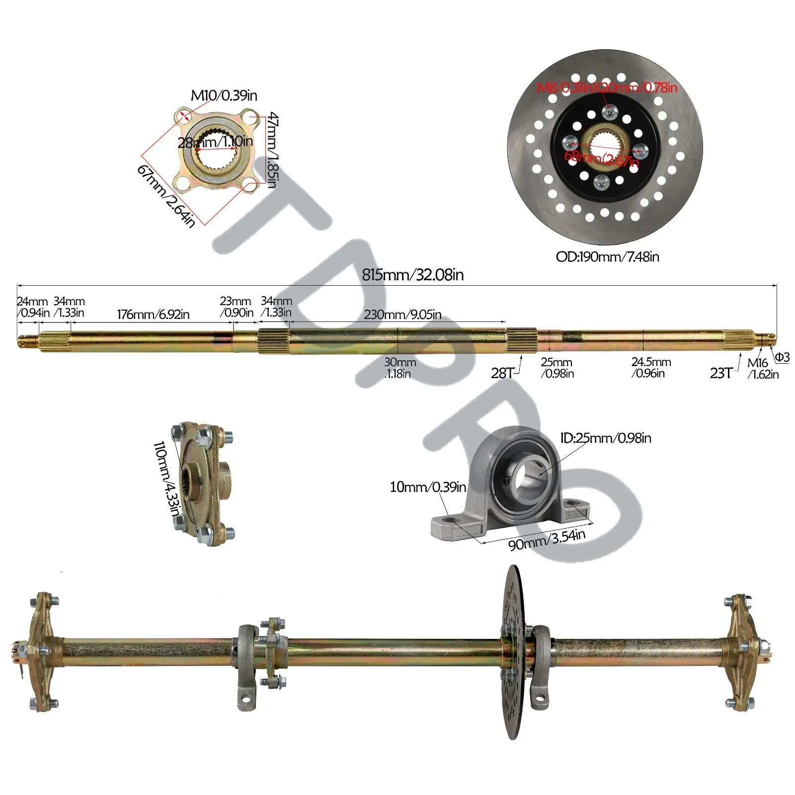TDPRO 32'' Go Kart Rear Axle / - огляд і ціна 428 Chain